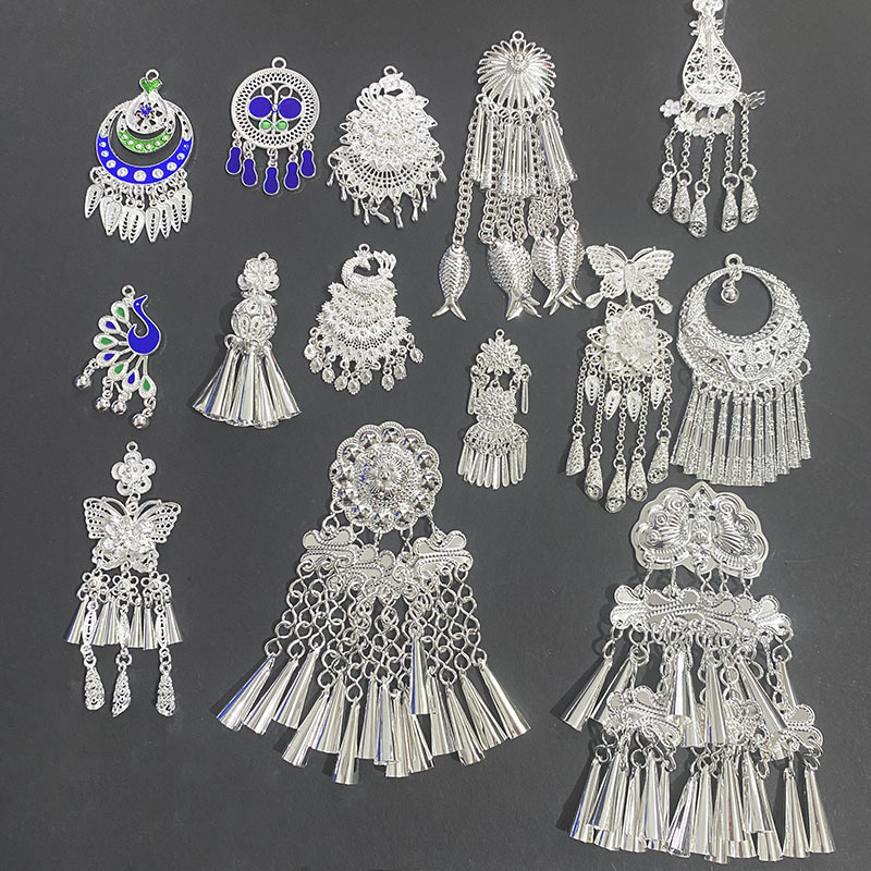 Miao and Dong Ethnic Refrigerator Magnets Niche Travel Accessories Imitation Silver Earrings Accessories Ethnic Style Retro Tassel Accessories