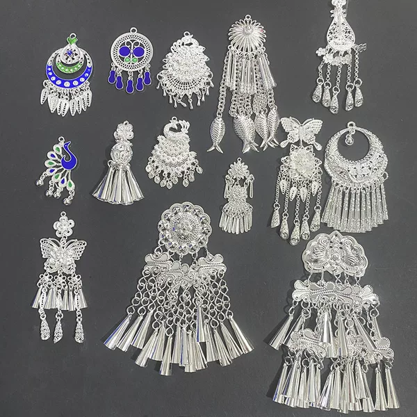 Miao and Dong Ethnic Refrigerator Magnets Niche Travel Accessories Imitation Silver Earrings Accessories Ethnic Style Retro Tassel Accessories