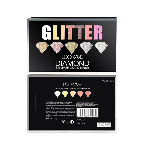 Cross-Border Hot-Selling Lookave Diamond Liquid Eyeliner Accessories Multi-Color Boxed Waterproof Eyeshadow Pearlescent European and American Style
