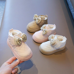 2024 Large Cotton fleece-lined Thickened Girls Winter Cotton Boots New Children's Snow Boots Warm Small and Medium-sized Children's Girls Cotton Shoes