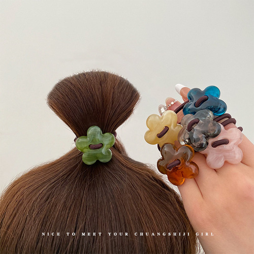 Ink pattern hairband beaded headband women's flower rubber band acrylic hair accessories texture temperament hair rope high elastic headband