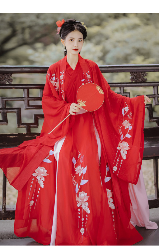 Spring New Hanfu Flower Wedding Chinese Style Big Red Wedding Dress Daily Ancient Costume Embroidered Waist-length Dress