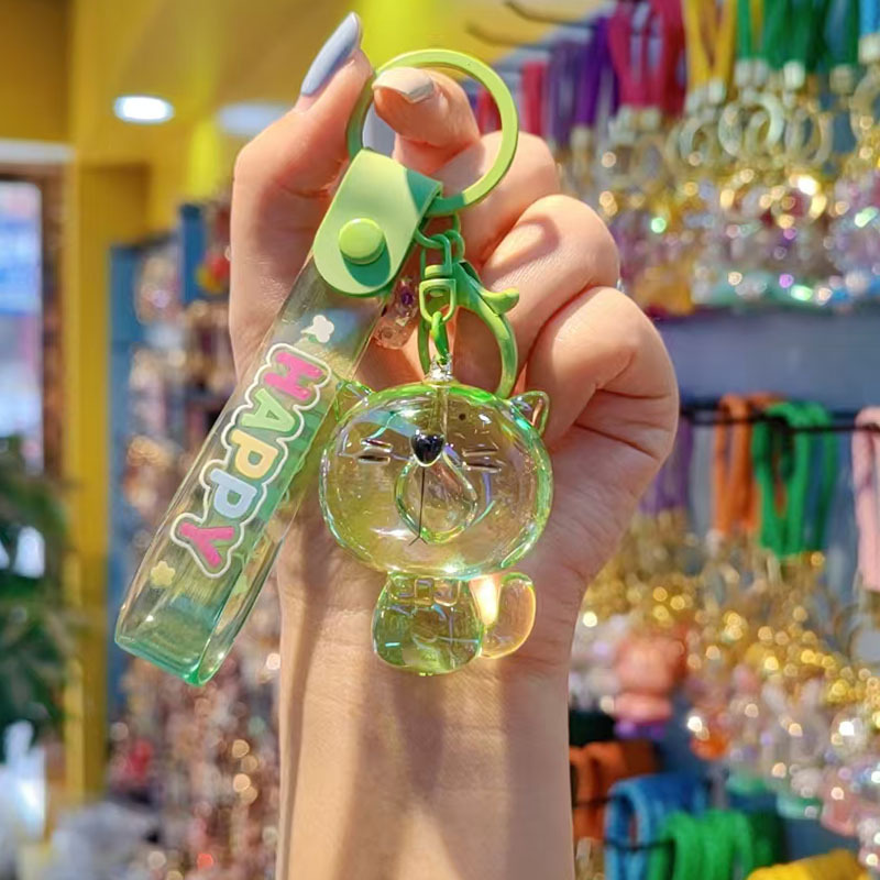 Acrílico cara grande gatos llaveros chapado transparente pareja de color llaveros caricatura bolsa feia colgante