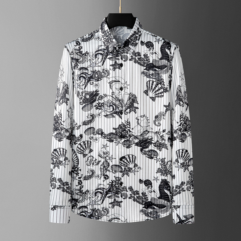 Áo sơ mi nam dài tay họa tiết in động vật toàn thân phong cách châu Âu, chất liệu polyester chống nhăn — Màu hình ảnh, Giá bán đại lý không được thấp hơn 208