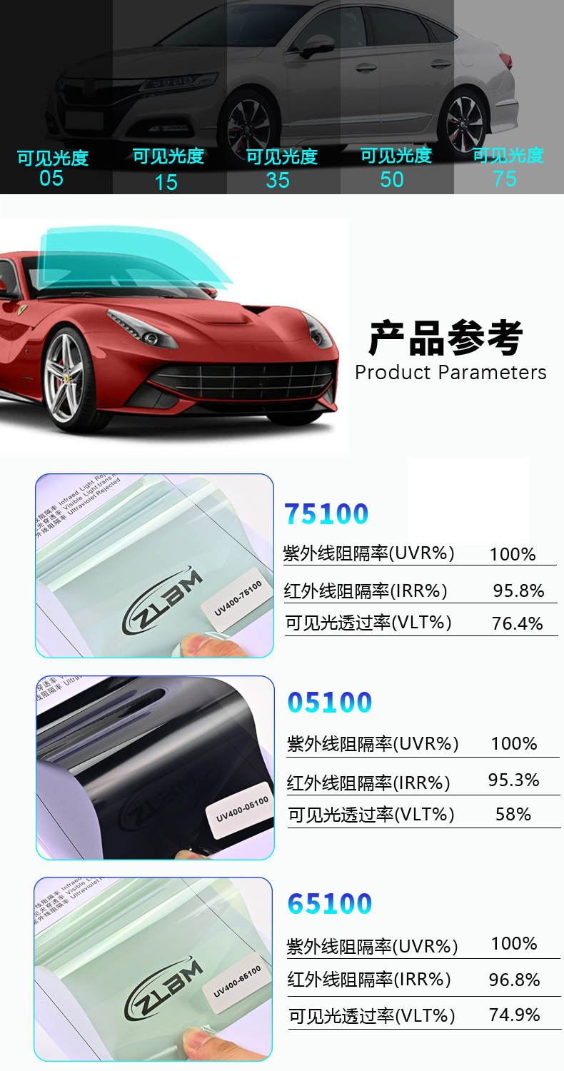 Factory wholesale UV400 car film, front windshield film, car window film, solar film, high insulation film, exclusively for beauty shops