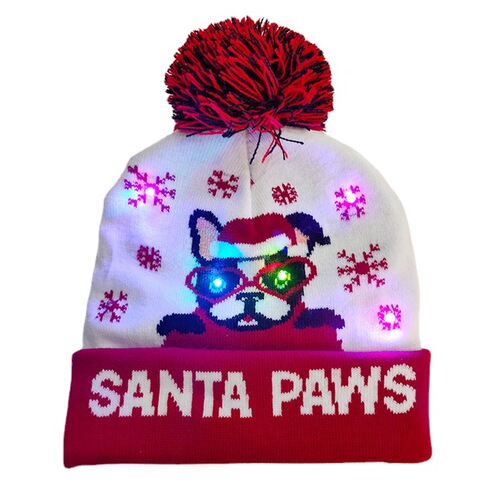 Cross-border festival autumn and winter fashionable Christmas LED light knitted hat party warm adult Christmas hat with fur ball