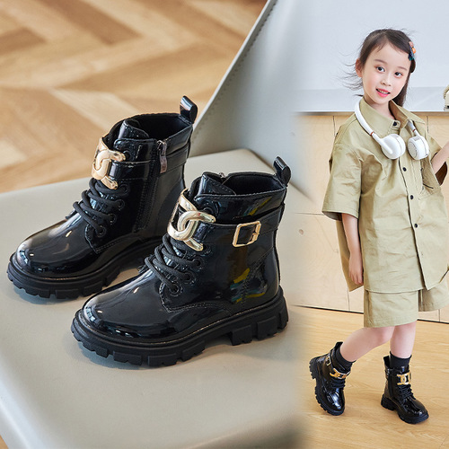 Girls' Martin boots British short boots Internet celebrity children's boots autumn and winter princess fashion black cotton shoes foreign style single boots