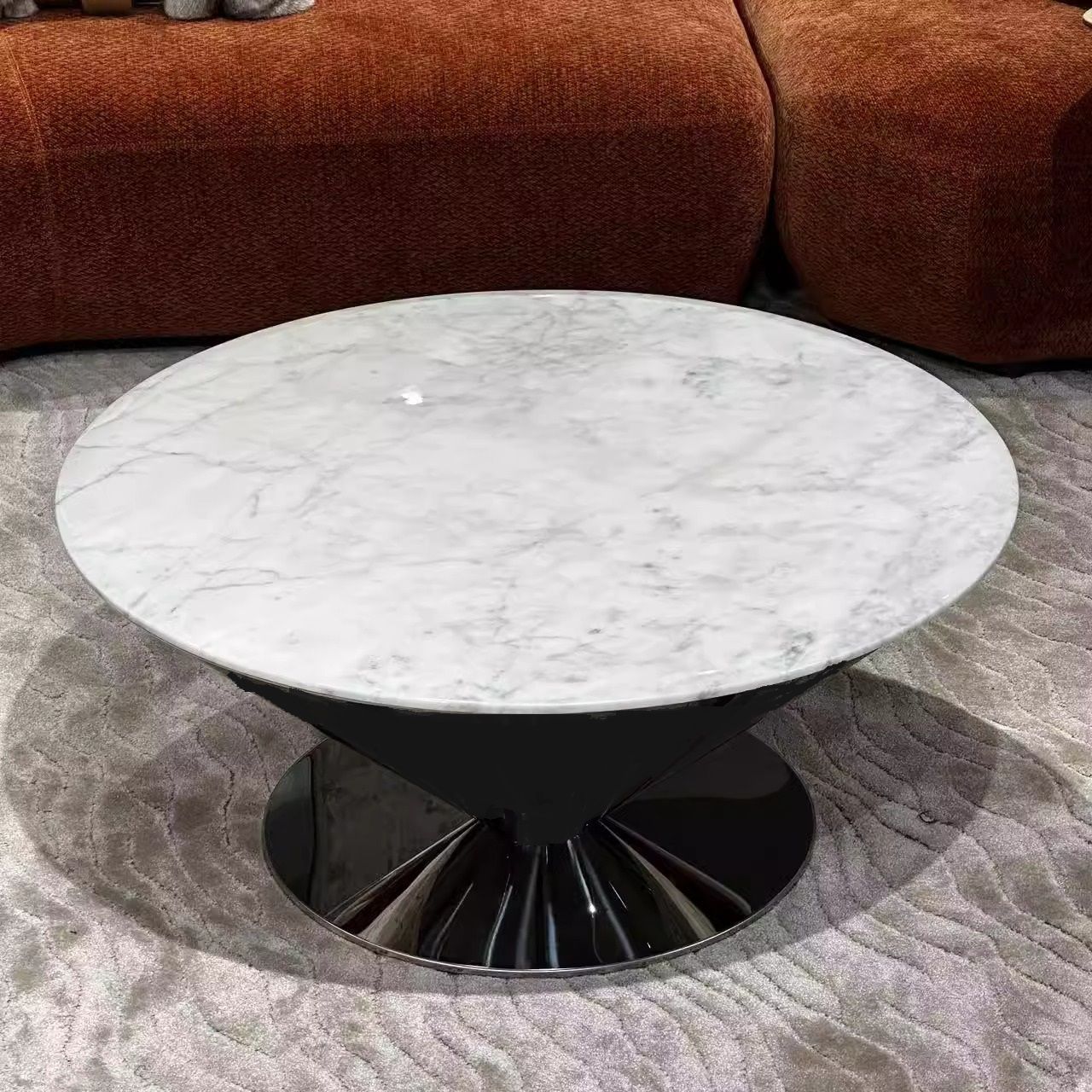 대형 커피 테이블 야시 화이트 75cm 유리 웨이브 스톤 테이블 상판