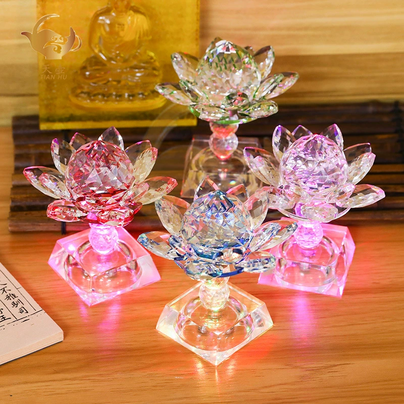 Кристалловая лотосная лампа, Dlows Lotus Candle Candies Lights 360° вращающийся кристаллический основание, Fo Gong Long яркий свет