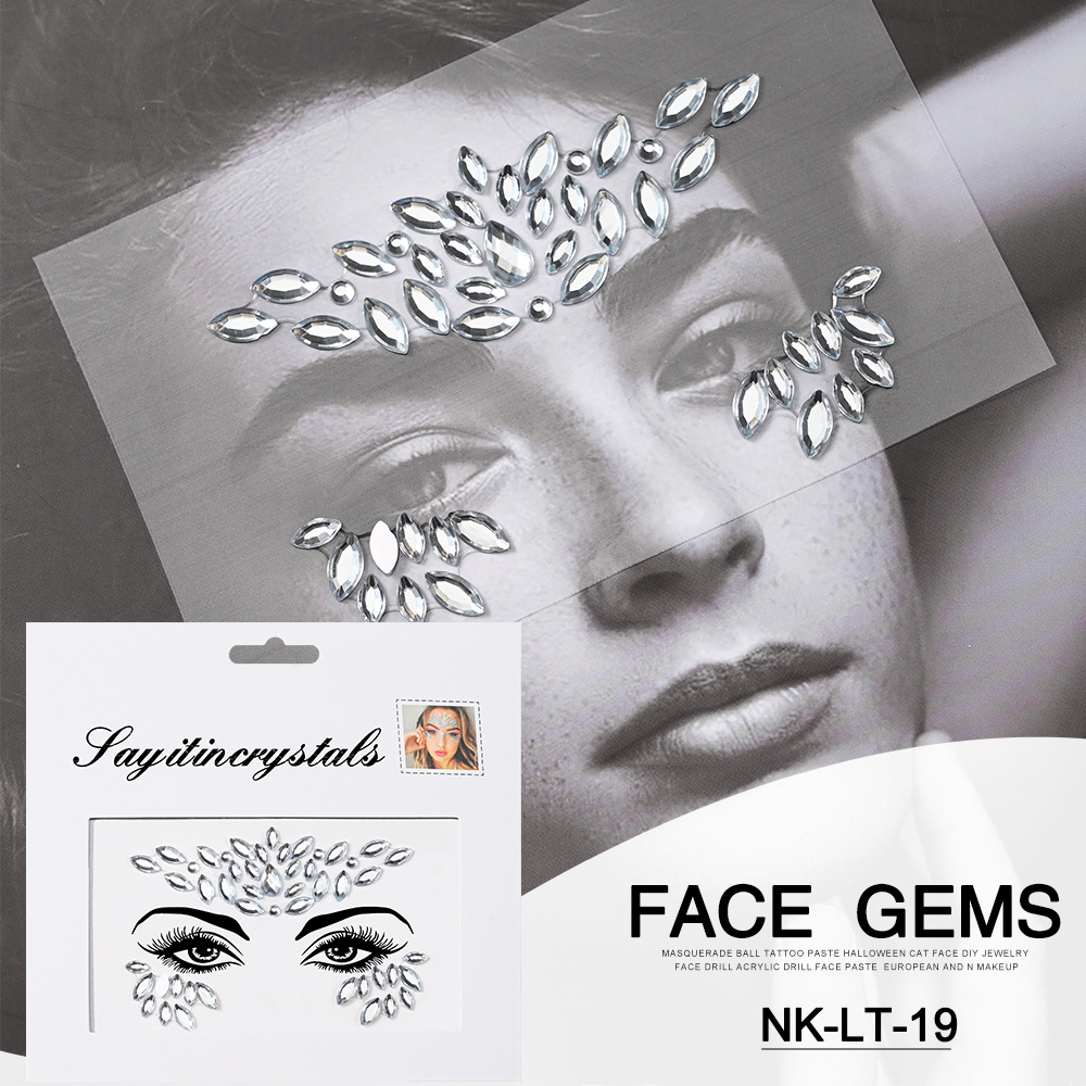 Pegatinas de tatuaje facial pegatinas de cristal pegatinas de cejas pegatinas faciales pegatinas de diamante de agua decoración acrílica estilo europeo y americano