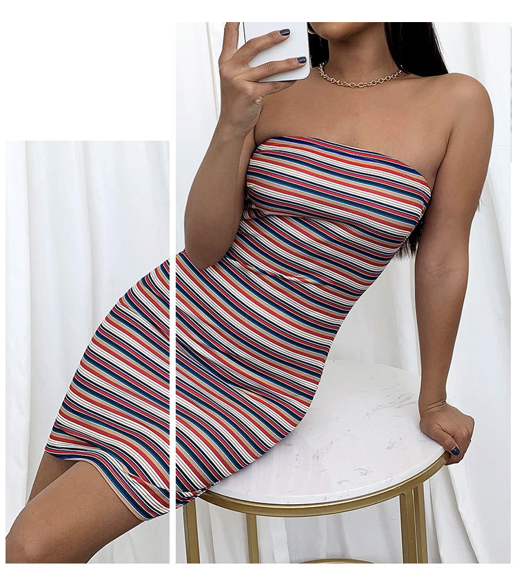 sexy striped sleeveless word-neck short tight dress  NSGHF122921