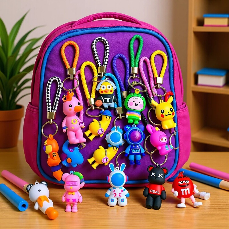 Creative Promotional Woven Rope Trendy Toy Doll Keychain Couple Bag Cartoon Pendant Car Qr Code Cheap Gift