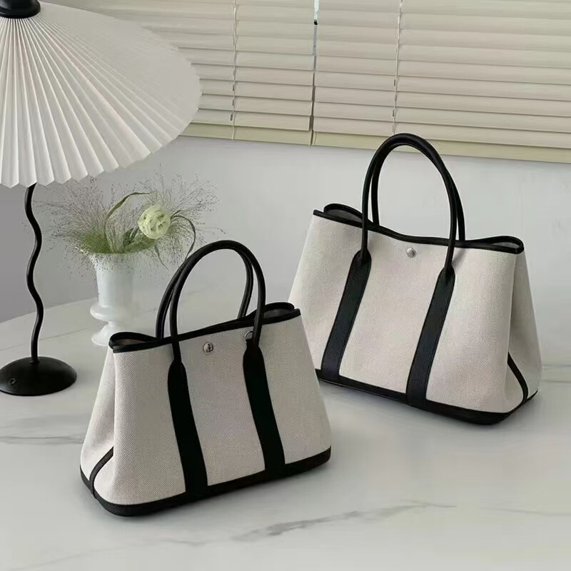 Canvas Patchwork Top Layer Cowhide Garden Bag Large Capacity Contrast Color Portable Mother Bag Commuter Shopping Bag Tote Women's Bag