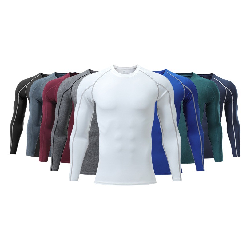 Ropa deportiva para hombre, ropa de compresión ajustada para entrenamiento al aire libre, ropa transpirable de secado rápido para correr y fitness, de manga larga y efecto adelgazante.