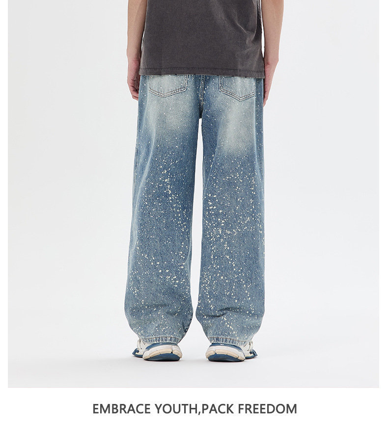 ​​Men's High Street Distressed Jeans With Starry Rhinestone Embellishments - Relaxed Fit Straight Leg Denim Pants For Casual & Streetwear​​_mkmklike.com