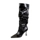 858-12 long boots, women's pleated pile boots, thin heels, high heels, iron toe fashion boots, wide boots, high boots, knight boots