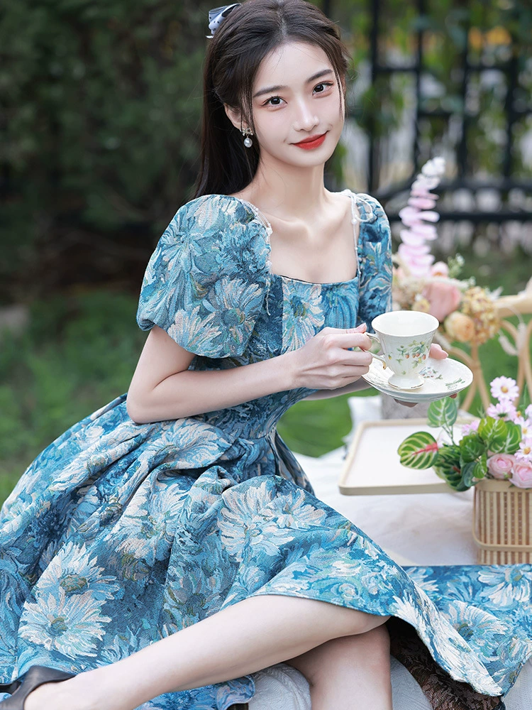 Blue evening dress, french style, 18 years
