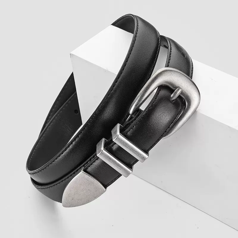 头层皮带女真皮百搭装饰马蹄扣显瘦配牛仔裤牛皮腰带女潮流韩国黑