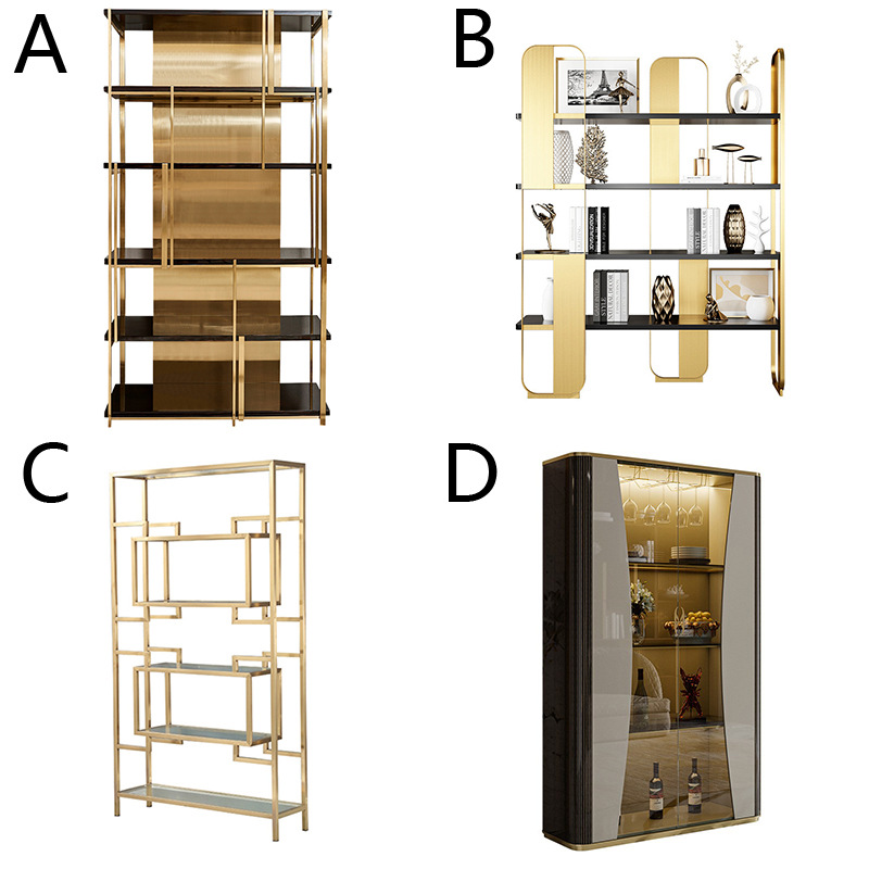 Light Luxury Style Stainless Steel Display Cabinet Display Cabinet Storage Rack Bookshelf Combination Large Living Room Entrance Decorative Cabinet
