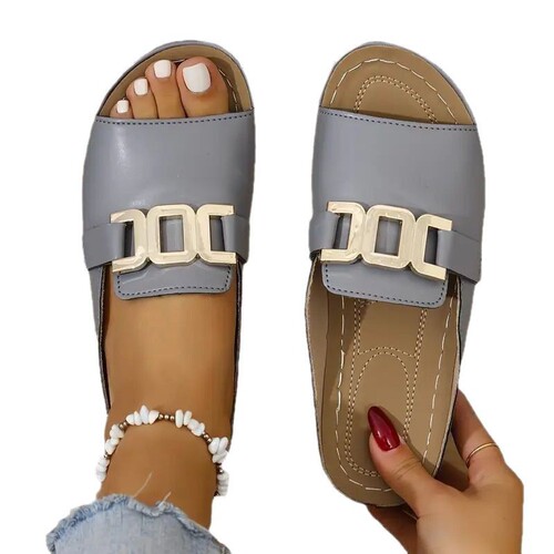 2025 New Arrival Cross-border Large Size Women's Fashionable Simple Metal Buckle Fish Mouth Sandals with Platform and Thick Sole