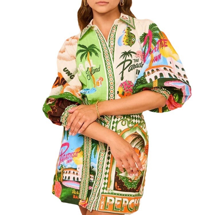 European And American Cross-border 2024 New Independent Site Casual Fashion Printed Shirt Cardigan Elegant_ecoleips.com