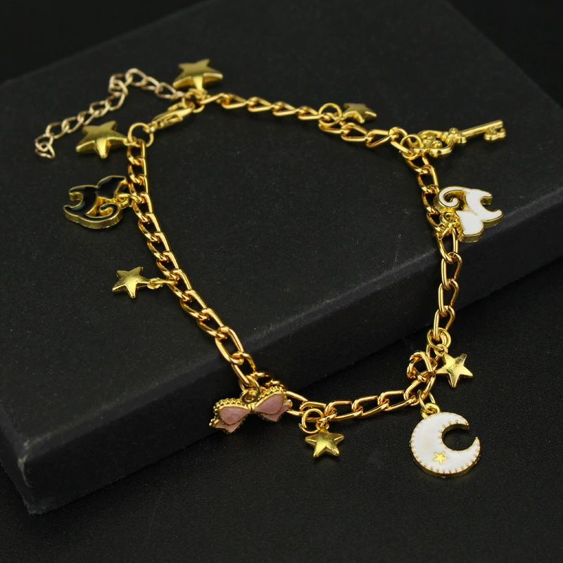 Браслет (Sailor Moon) B056, нержавеющая сталь, золотистые подвески