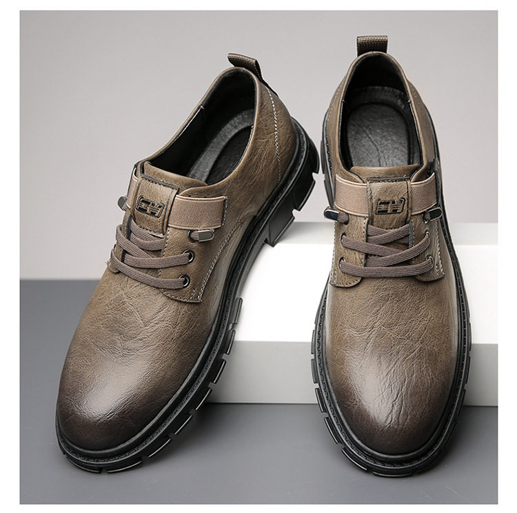Giày lười nam da PU cổ thấp mũi tròn chống trơn trượt phong cách retro, đế cao su — 6568 kaki, 6568 kaki tăng chiều cao, 6568 đen, 6568 đen tăng chiều cao bên trong chi tiết 16