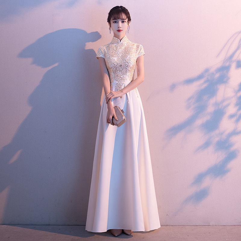 Evening Dress 2026 Summer Adult Performance Costume Chinese Style Long Cheongsam Choir Host Banquet Evening Dress