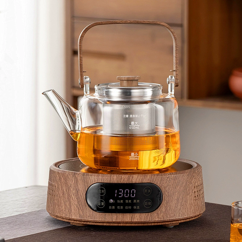 Электрическая керамическая плита 25G (1300 Вт) — настольный чайник для заваривания, совместима с чайниками 500–1300 мл, орех/белая/чёрная