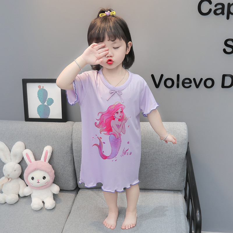 Niños pijamas de seda hielo verano niñas delgadas Camisón estilo occidental moda transpirable hogar desgaste lindo Super lindo aire acondicionado ropa image 7