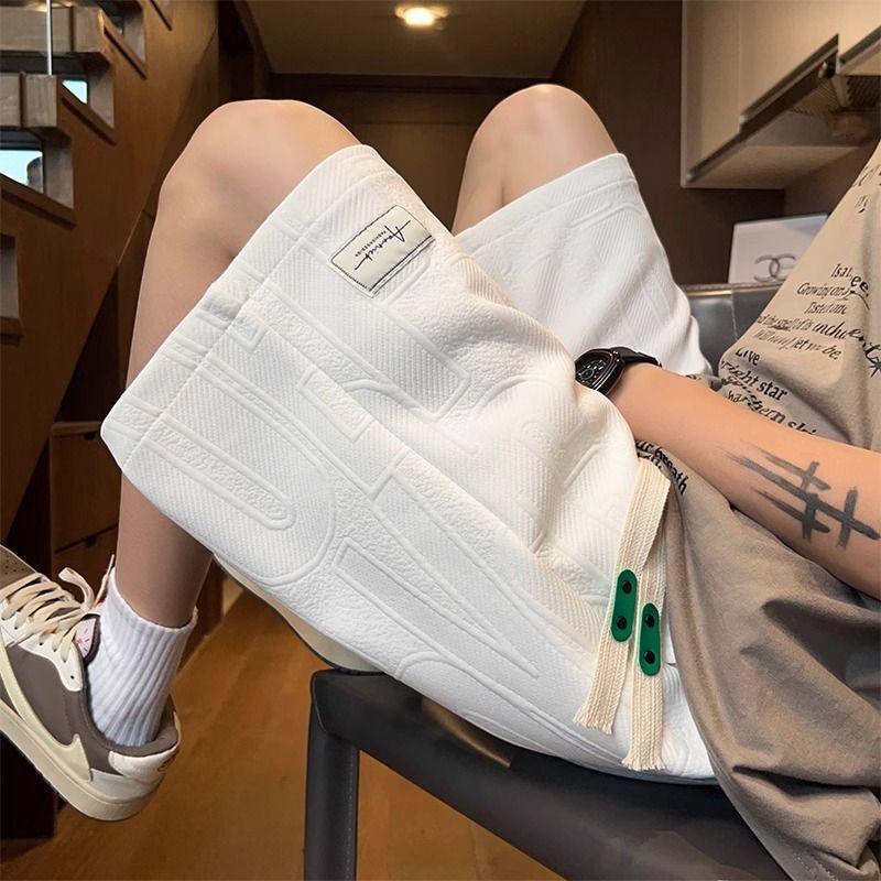Letter Jacquard Shorts Men's Summer American Style Trendy Loose Casual Sports Pants Men's Five-Point Ice Silk Pants