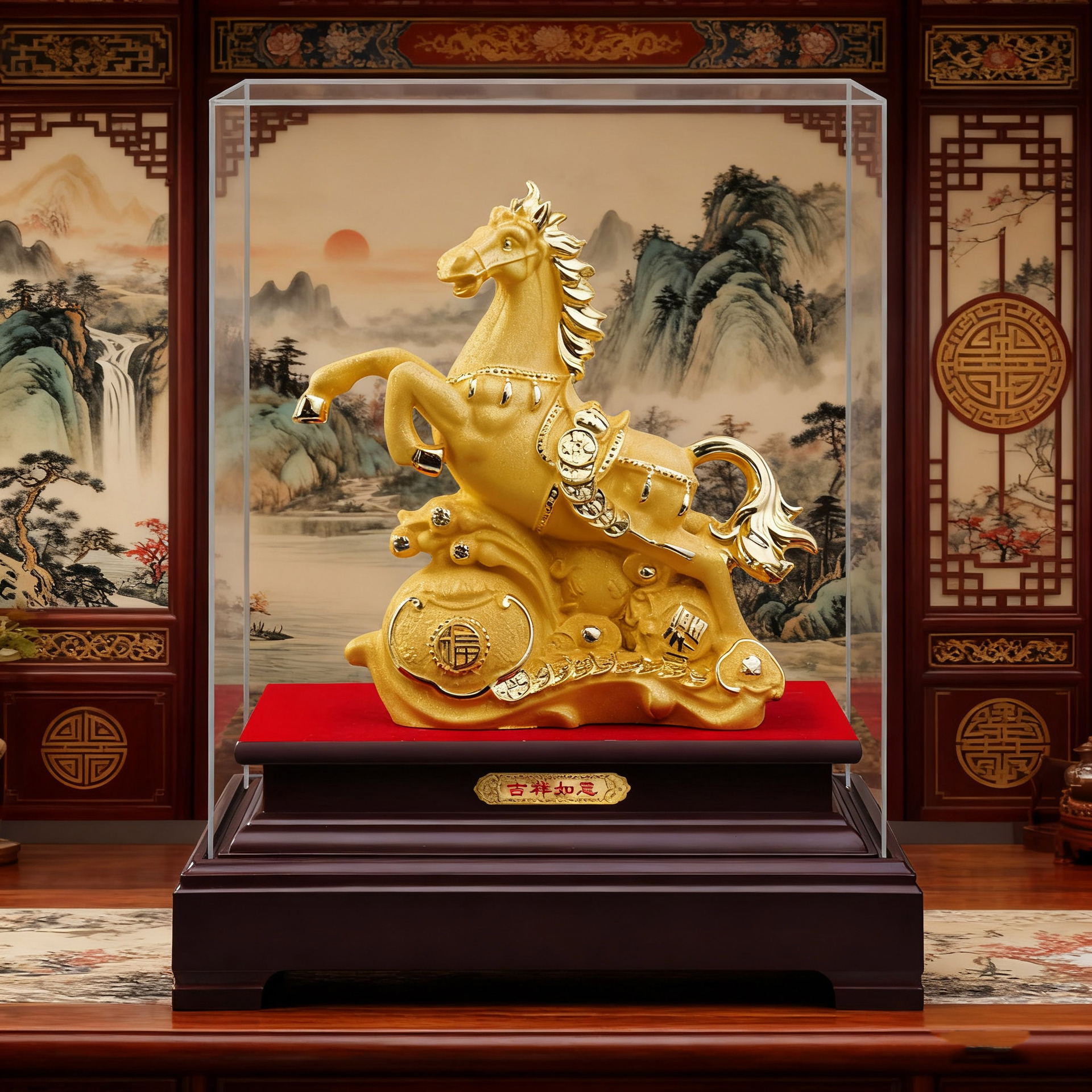 马年礼品绒沙金吉祥如意金马摆件创意中式招财公司年会礼品送员工