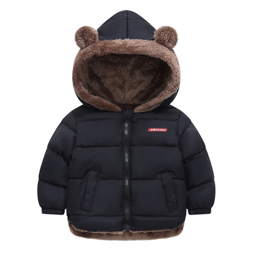 Children's winter padded cotton jacket for export, unisex, short sleeve, hooded outerwear for toddlers and young children