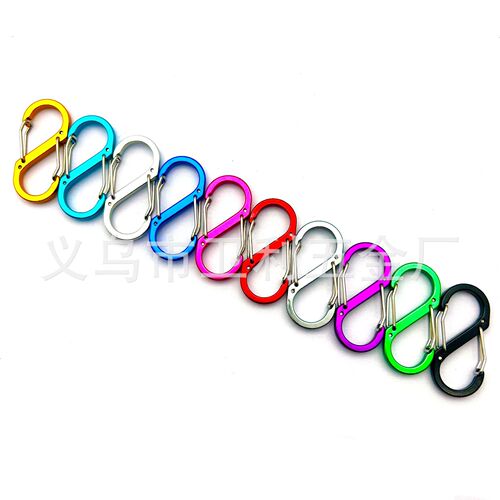 Wuli Manufacturer Stock Wholesale 5-Number 8-Button Climbing Buckle Outdoor Hiking Colorful Aluminum Alloy Double-Ended Steel Wire Buckle