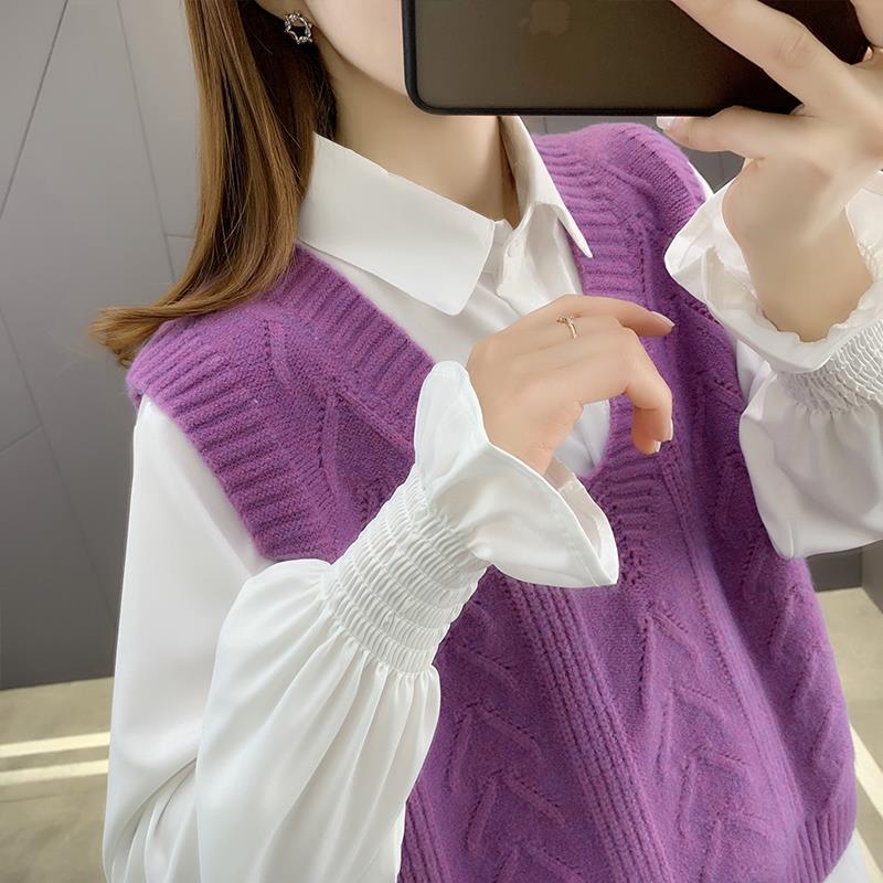 Principios de primavera y otoño 2024 nuevo chaleco popular de las mujeres Chaleco de punto suéter de las mujeres con cuello en V chaleco suelto ropa exterior image 6