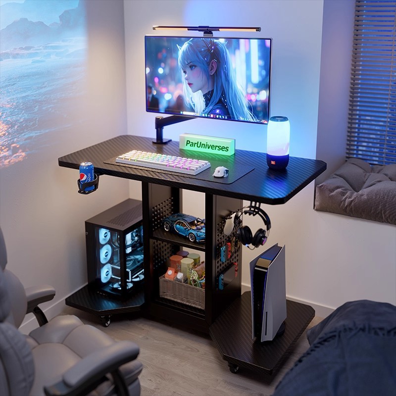 Mesa de computadora de madera sólida pequeña mesa de dormitorio doméstica de deportes electrónicos escritorio puede colocar la computadora principal pequeña mesa móvil agujero al lado de la cama placa agujero