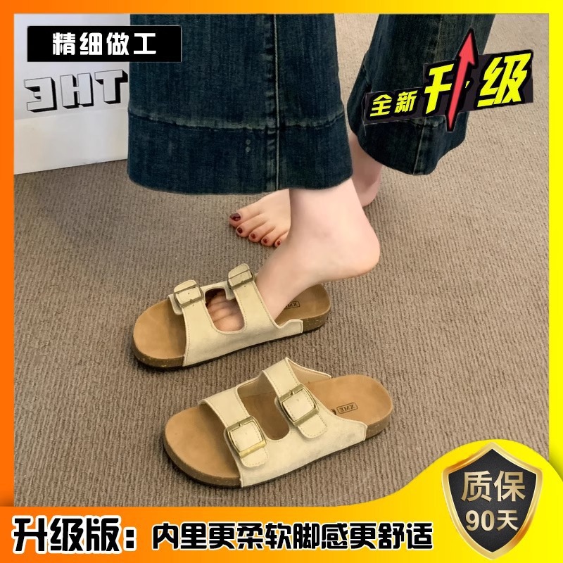 Pantuflas ropa exterior de mujer 2025 verano nuevo estilo retro sandalias Birkon todo fósforo fondo suave chanclas antideslizantes sensación de alta gama