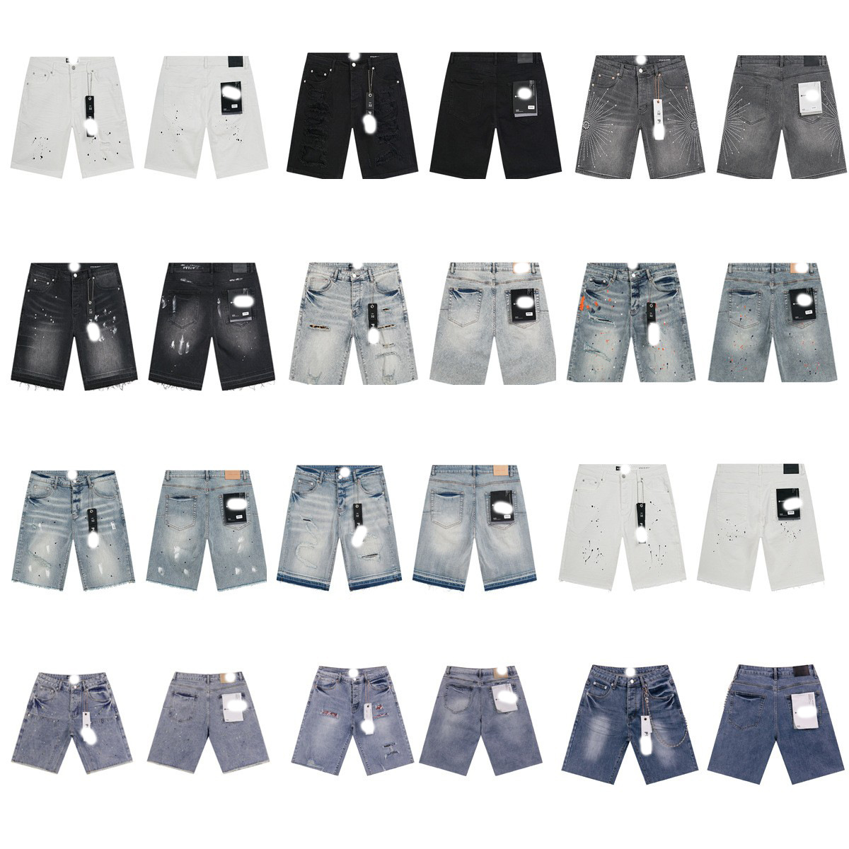 Marca de moda transfronteriza JB purple verano rectas vaqueros lavados de agua para hacer viejos agujeros vaqueros de hombre pantalones cortos de caño purple