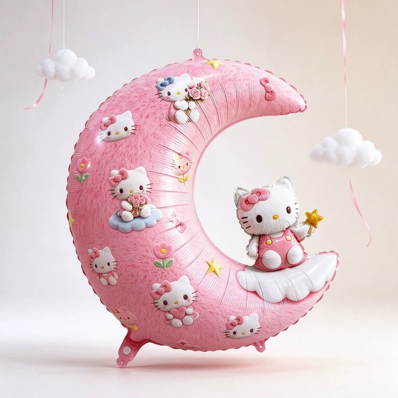Фольгированный шар-месяц Hello Kitty розовый
