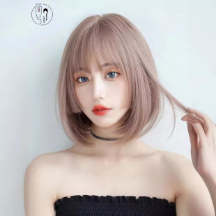 Wig women's full head cover pink bobo head short hair Japanese princess hair cut Ji hair style bangs hair cover