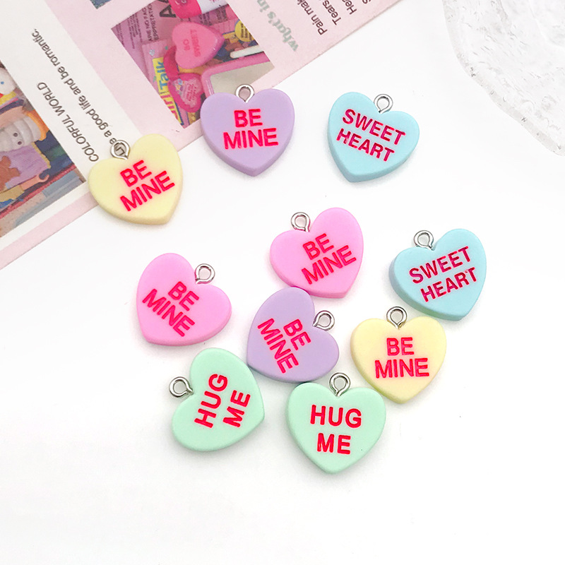 Letter, Heart Shape Pattern 1 Piece 19 * 19mm Resin Zinc Alloy Letter Heart Shape Polished Pendant