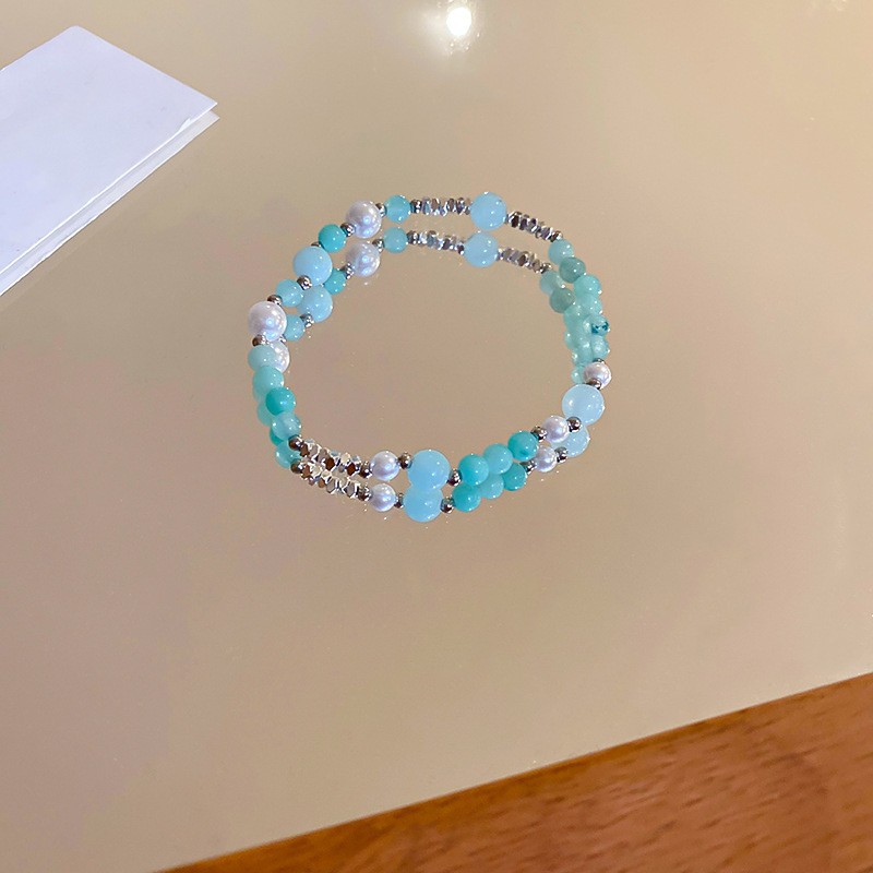 Pulsera de plata rota de perlas de circón de lujo ligero francés, pulsera simple de nicho, pulsera de todo fósforo, joyería de alta gama femenina de verano