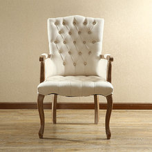 9C美式乡村布艺实木拉扣沙发椅 复古做旧咖啡厅阳台家用电脑书房