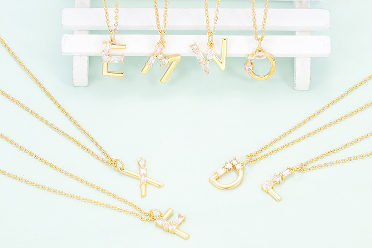 Zircon Inlay Material Fashion Letter Copper Pendant Necklace Plating Inlay Zircon Copper Necklaces