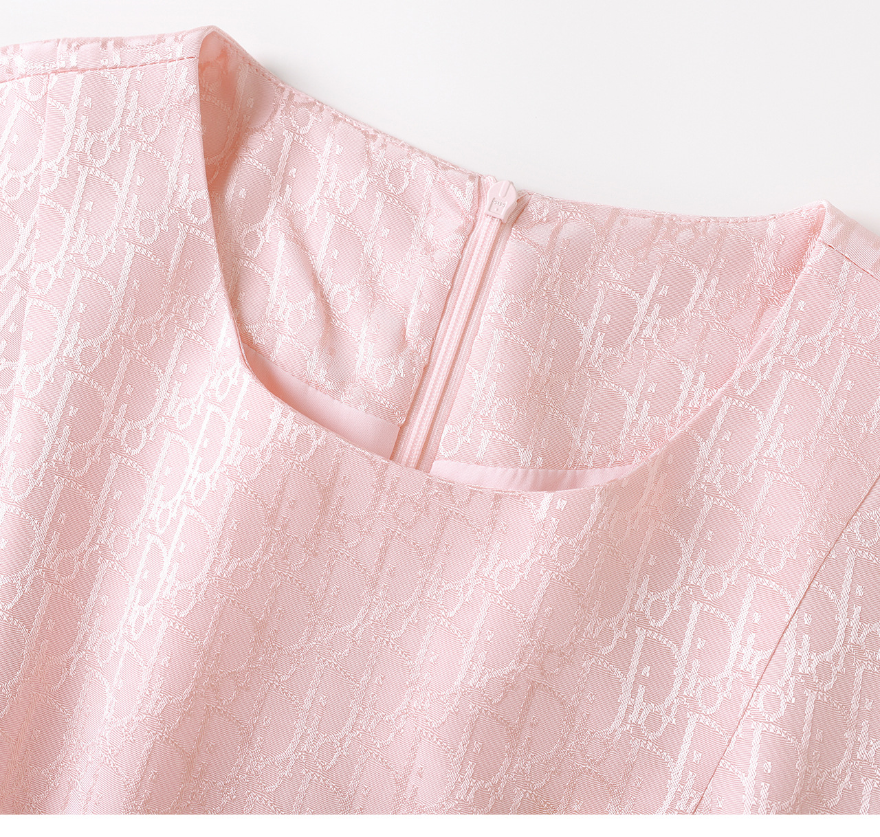 Đầm ngắn tay thắt eo jacquard kiểu dáng thanh lịch mùa hè — màu hồng chi tiết 23
