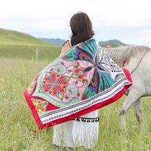 民族风印花挂须围巾海边旅游沙滩巾防晒披肩斜纹纱巾批发直销新款