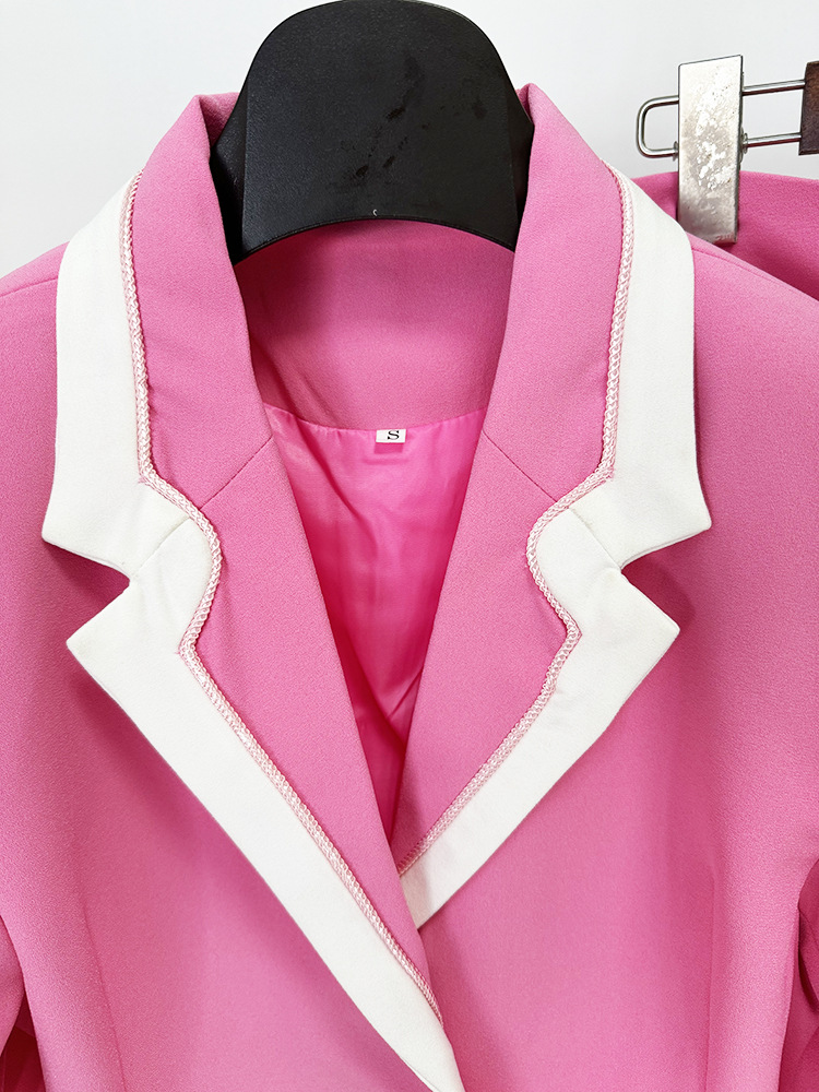 Women's Clothing star fashion white edge contrast small suit jacket mid length skirt suit two piece suit_voghion.com