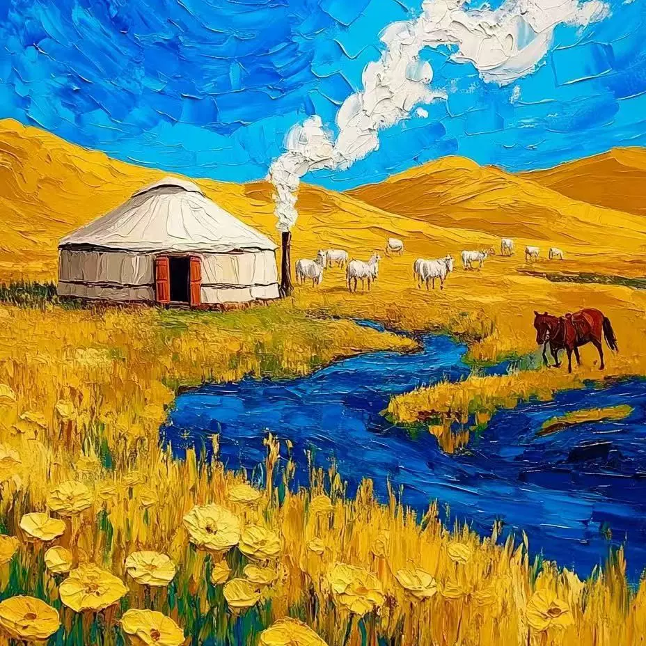 治愈系风景数字油画diy填充填色画成人手工手绘丙烯画浪漫 装饰画