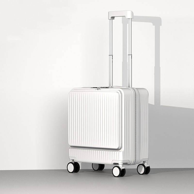 Equipaje de Apertura frontal para hombres y mujeres trolley 18 pulgadas mudo marco de aluminio contraseña maleta de viaje caja pequeña