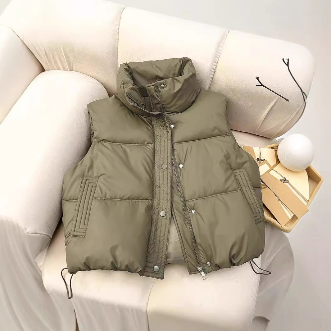 2024PU piel simple chaleco de algodón otoño invierno nuevo estilo de estudiantes de estilo extranjero pequeño cuello de collar de color sólido chaqueta coreana mujer image 1